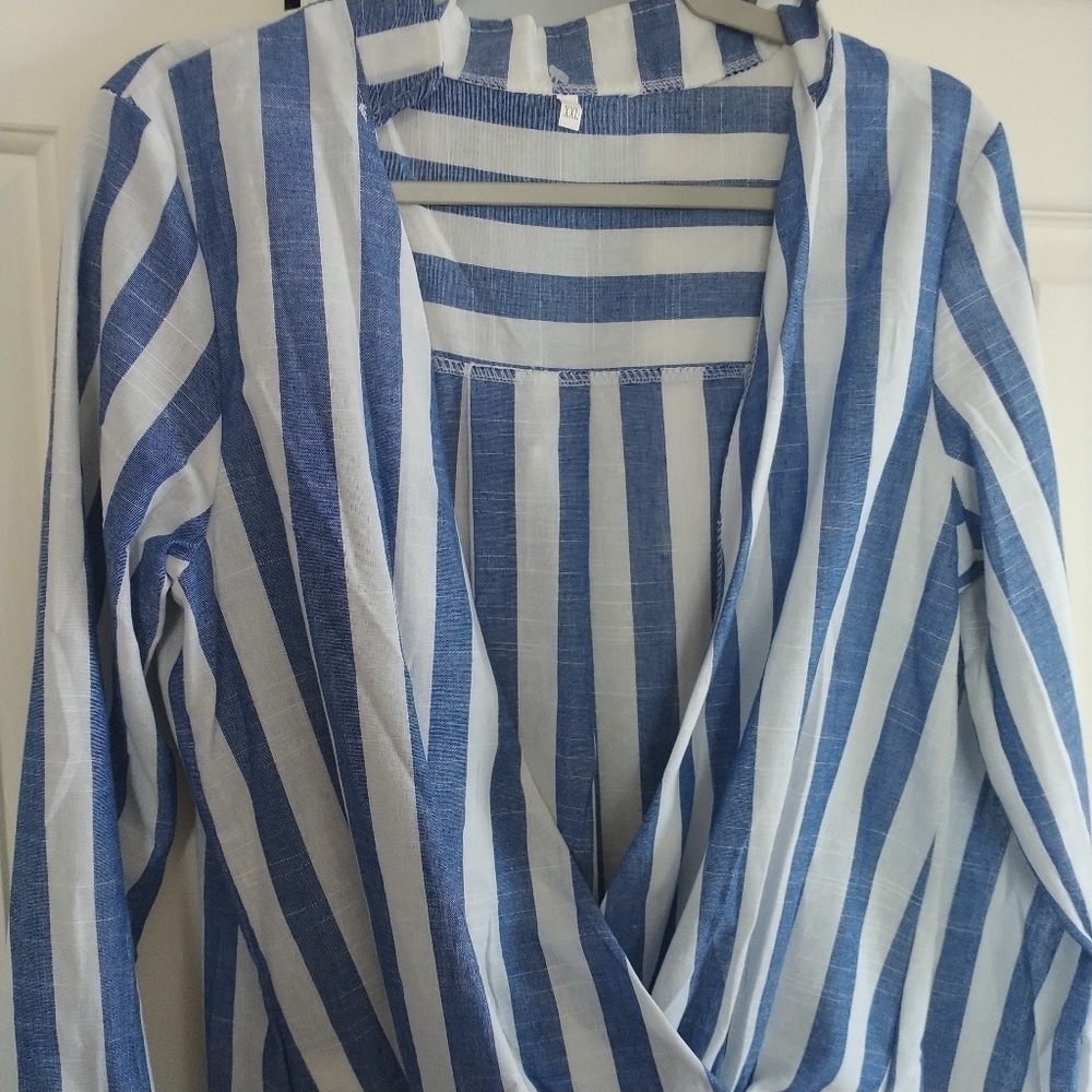 Unbranded Striped V Neck Pullover High Low Beach Coverup Tunic Top XXL - Picture 6 of 10